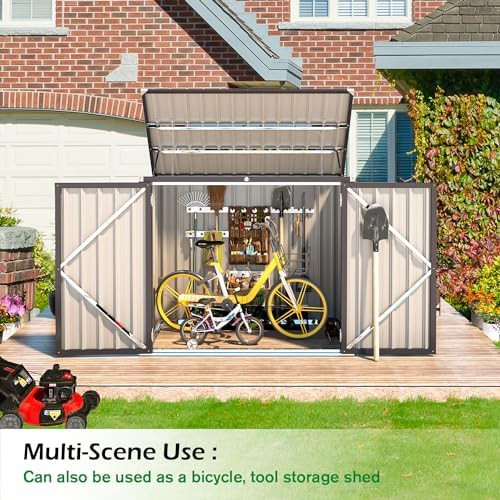 Brown metal garbage bin storage shed — photo 4