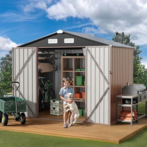 Large metal lawn mower utility shed
