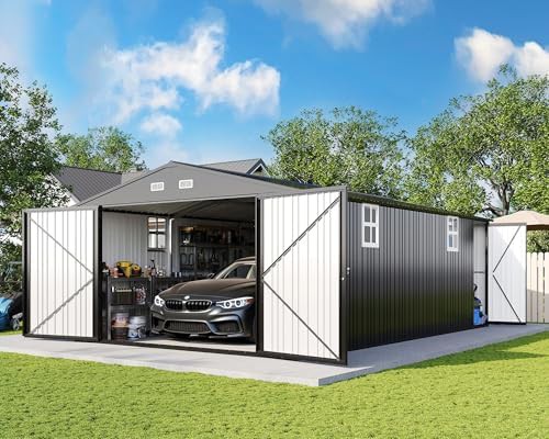Metal garage shed with four windows