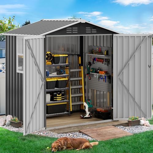 Gray and white metal shed with sloped roof — photo 3