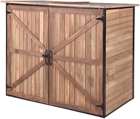 Weatherproof wooden trash can storage shed