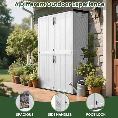 Large white lockable outdoor storage cabinet — photo 4