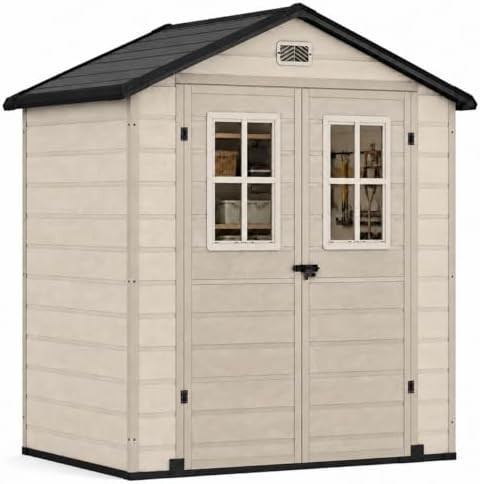 Greige double wall resin garden shed