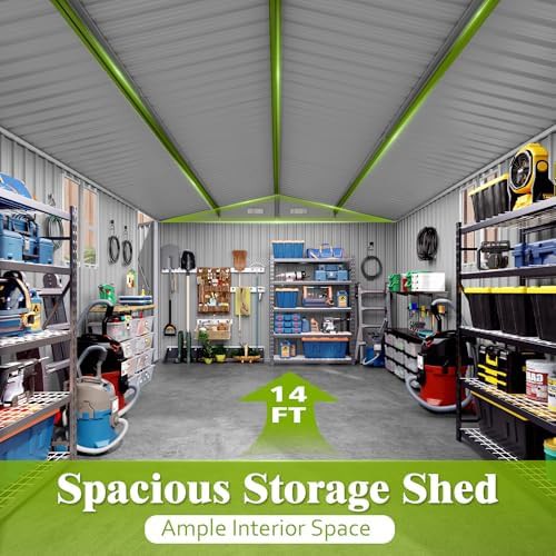 Large gray metal shed with side door — photo 3