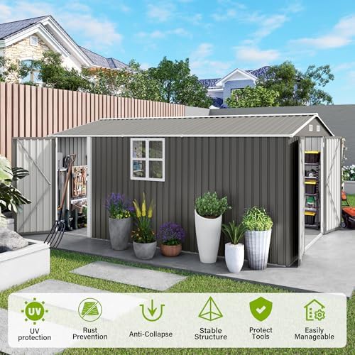 Large gray metal shed with side door — photo 5