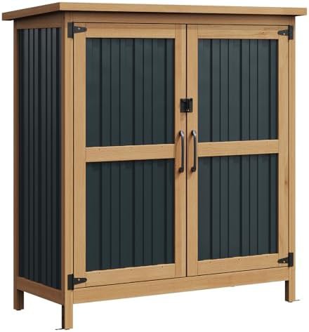 Wood and metal vertical storage cabinet