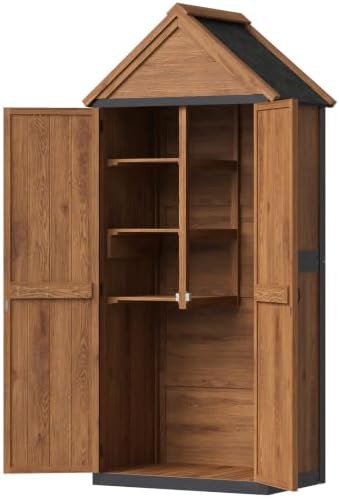 Solid wood outdoor cabinet with asphalt peak roof