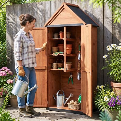 Solid wood outdoor cabinet with asphalt peak roof — photo 3