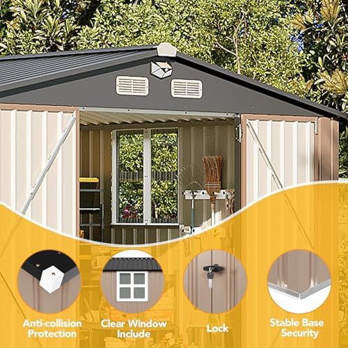 Brown sloped roof metal garden tool shed — photo 4