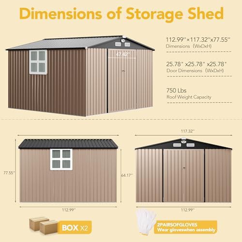 Brown sloped roof metal garden tool shed — photo 5