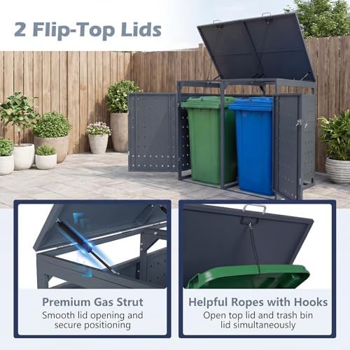 Heavy duty metal trash can storage bin — photo 4