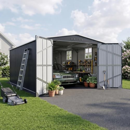 Twelve by Twenty Foot Black Metal Shed