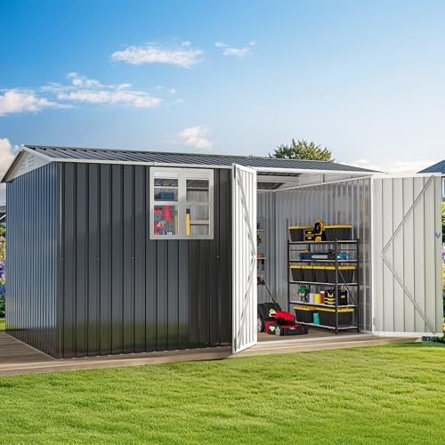 Oversized steel shed with sloped roof