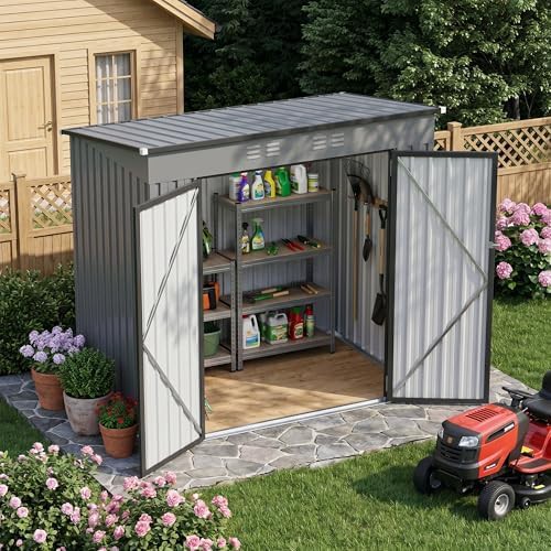 Heavy duty gray metal utility shed