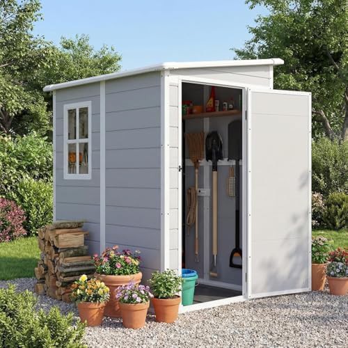 Light grey plastic garden shed 5x4 ft