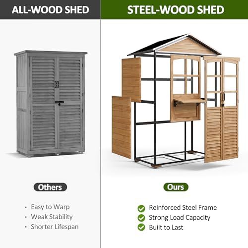 Vertical wood storage cabinet with steel frame — photo 5