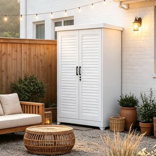 Tall metal garden tool storage cabinet — photo 4