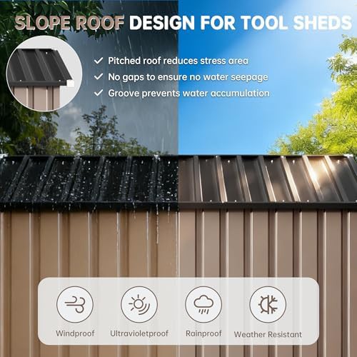 Vertical brown metal garden tool shed — photo 3