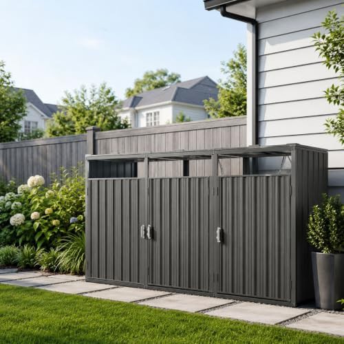 Metal Trash Shed with Lift Up Lids