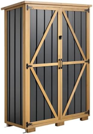 Black and brown wood metal garden shed
