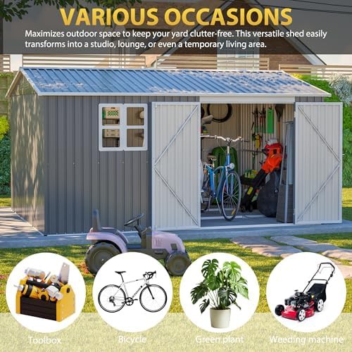 Large gray metal garden tool shed — photo 3