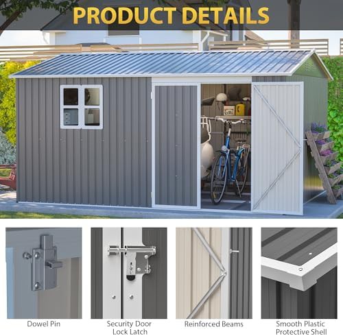Large gray metal garden tool shed — photo 4