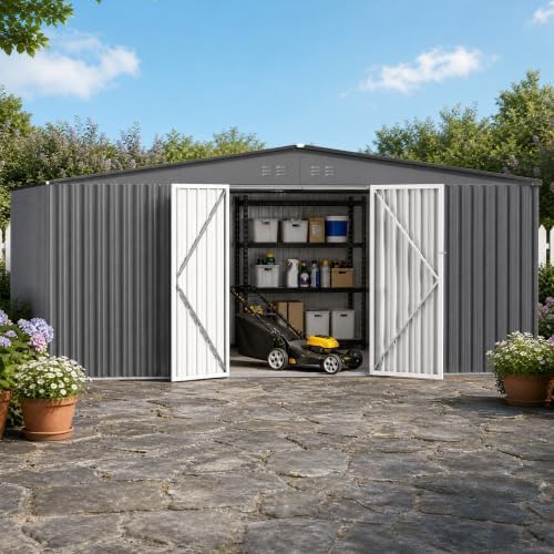 Extra large galvanized steel tool shed