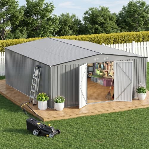 Large gray reinforced steel tool shed