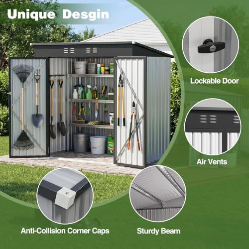 White metal garden shed with sloped roof — photo 3