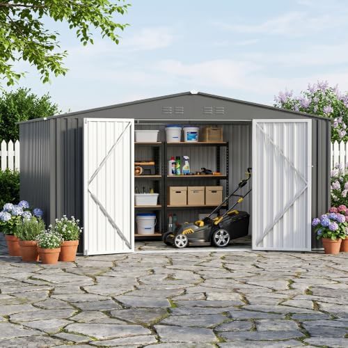 Dark gray heavy duty metal storage shed