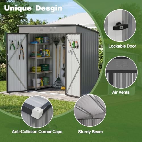 Gray metal garden tool shed with sloped roof — photo 3