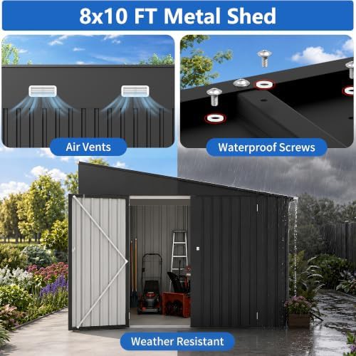 Large black metal garden storage shed — photo 3