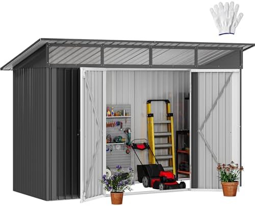 Dark gray metal bicycle storage shelter