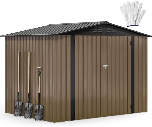 Seven by five brown metal garden shed