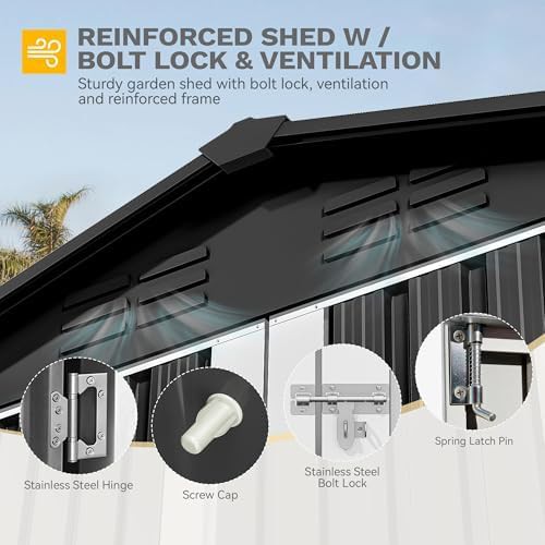 Gray metal tool shed with lockable door — photo 4