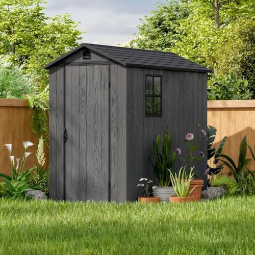 Dark gray resin shed with floor base