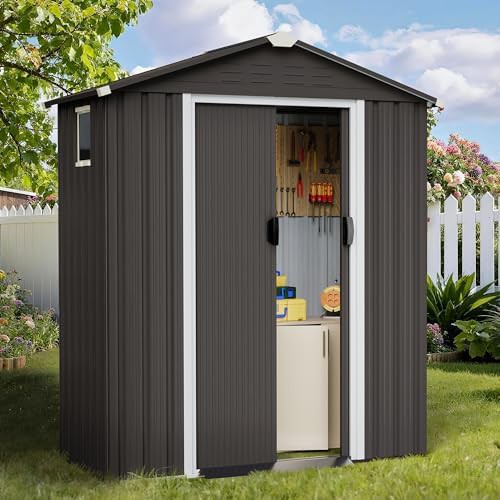 Dark gray compact metal garden shed