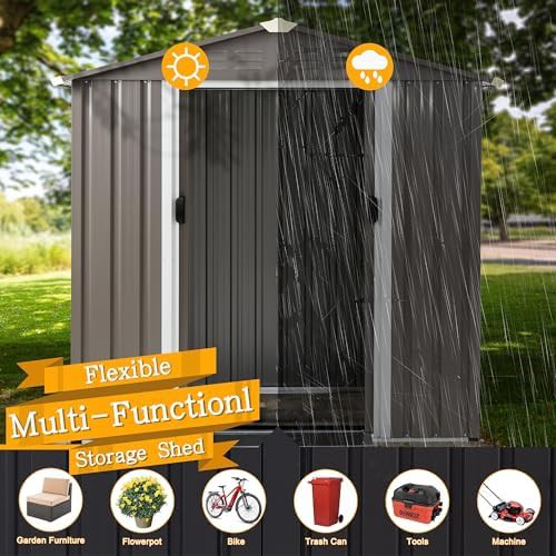 Dark gray metal utility tool shed — photo 4
