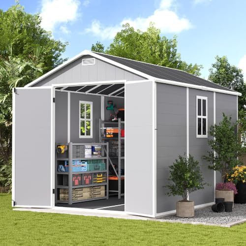 Gray and White Resin Bike Shed