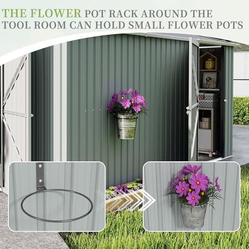 Large White Metal Shed with Flower Pot Stand — photo 5