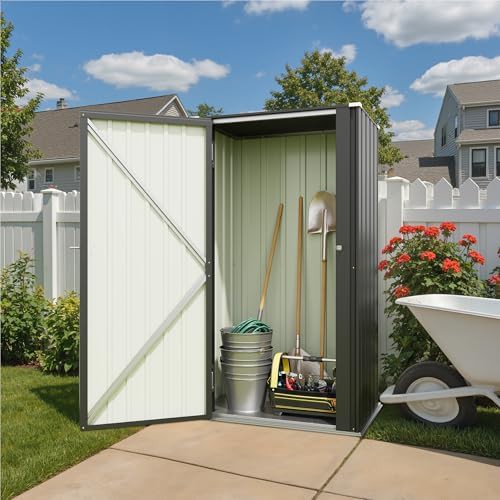 Black metal vertical garden tool cabinet