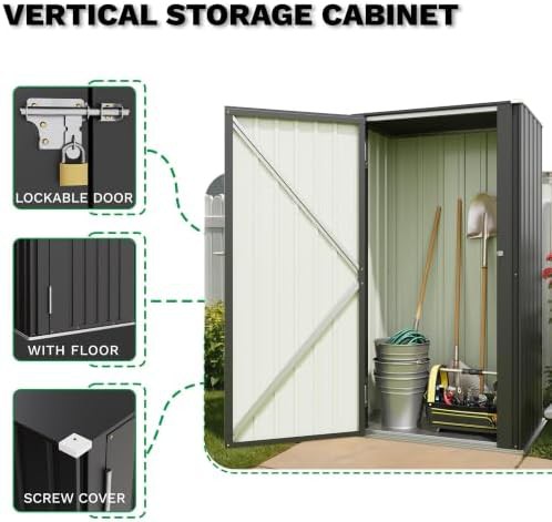 Black metal vertical garden tool cabinet — photo 4