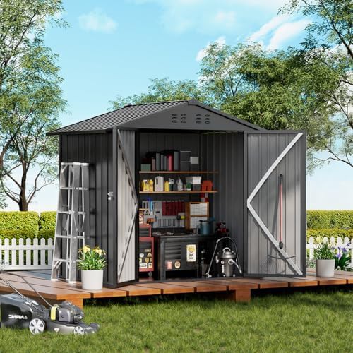 Compact metal garden tool house with locks