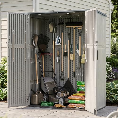 Tall Resin Lockable Garden Tool Cabinet — photo 3