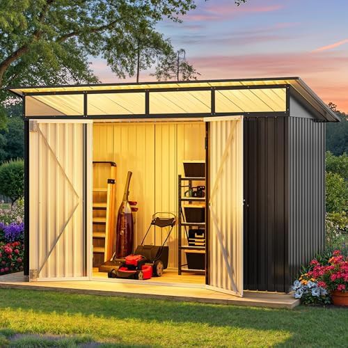 Metal bike storage shed with acrylic windows