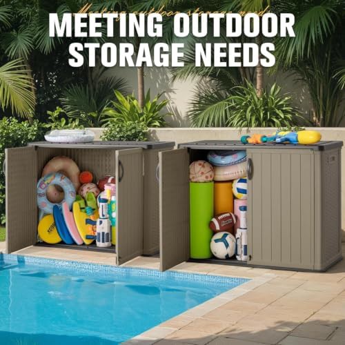 Beige resin garden tool storage cabinet — photo 3