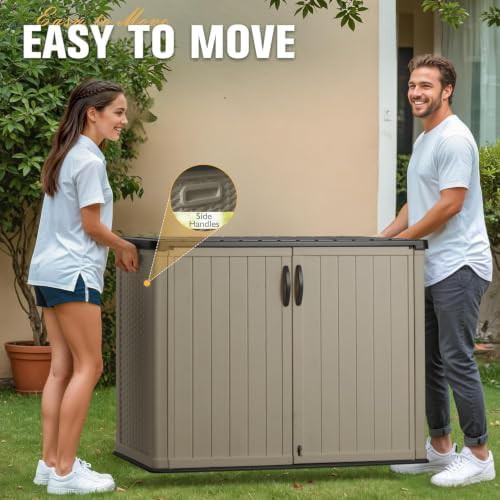 Beige resin garden tool storage cabinet — photo 4