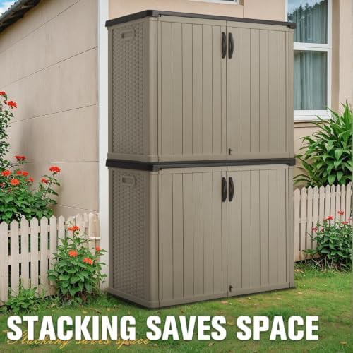 Beige resin garden tool storage cabinet — photo 5