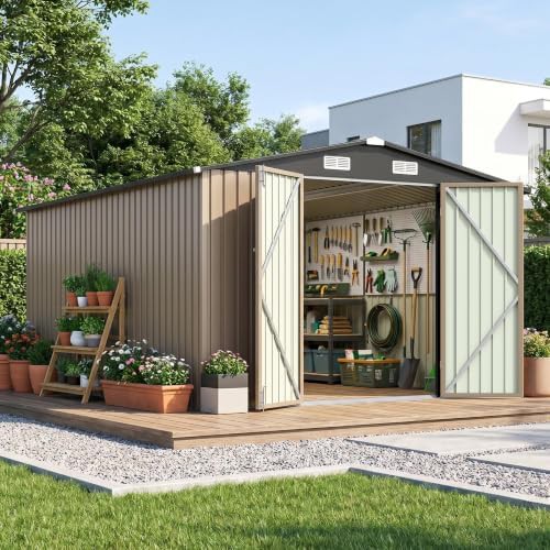 Brown sloped roof outdoor storage shed