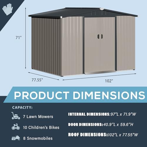 Gray steel garden shed with sliding doors — photo 3